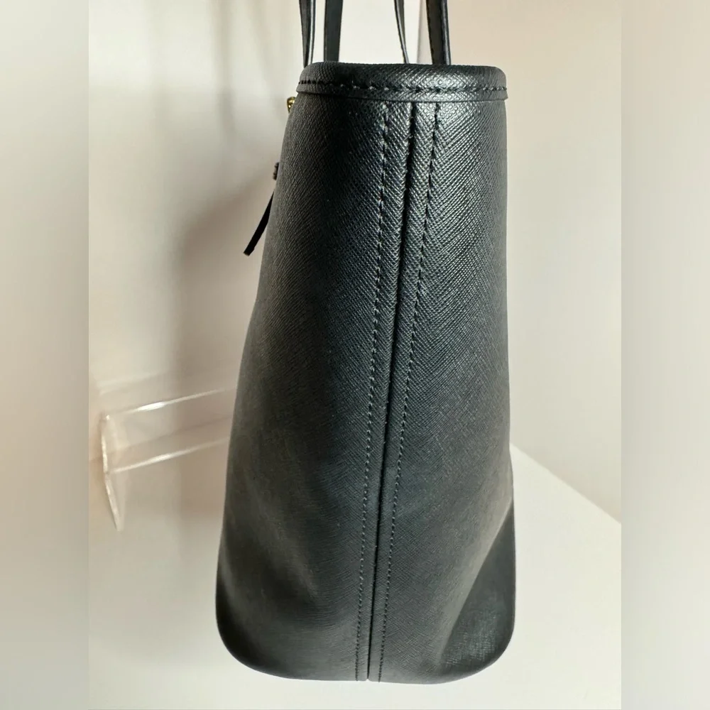 #143 Michael Kors Jet Set Travel Large Top Zip Black Leather Shoulder Tote - Picture 7 of 17